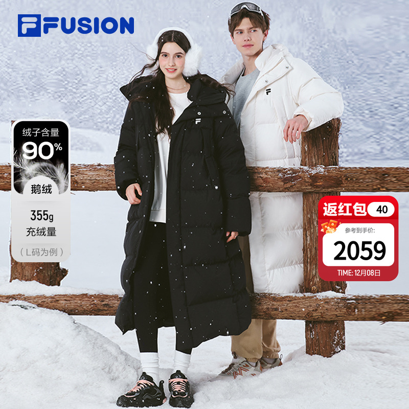章昊同款FILA FUSION斐乐潮牌情侣长羽绒服2025冬季新款鹅绒外套