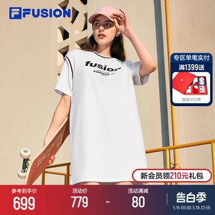 FILA 新款 宽松运动假两件T恤长裙 FUSION斐乐潮牌连衣裙女2024夏季