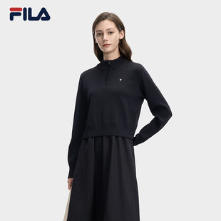 休闲宽松假两件拼接裙子 时尚 FILA 斐乐官方女子连衣裙2026春新款