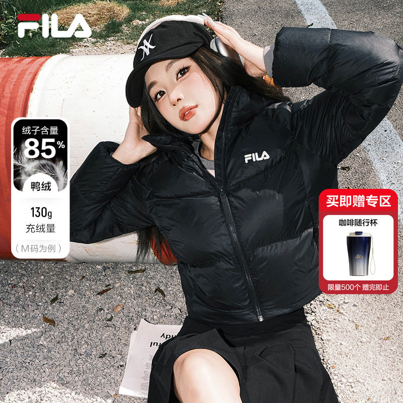 FILA RGB羽绒斐乐女士冬美拉德辣妹风休闲保暖运动外套短款面包服