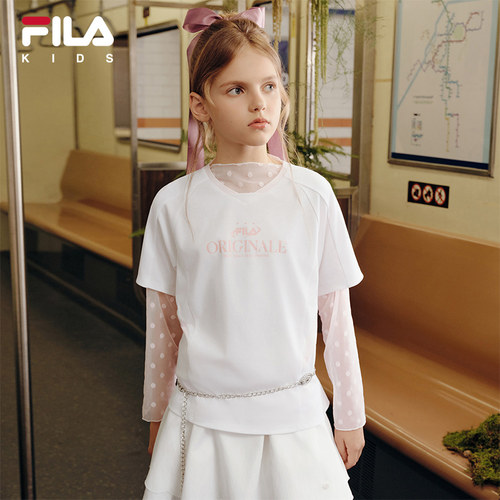 FILA KIDS斐乐童装女大童短袖T恤2026秋季新款儿童宽松休闲上衣