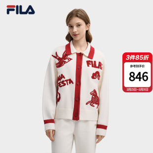 保暖新年上衣 新款 杨幂同款 FILA马上起飞腮红毛衣编织外套女春季