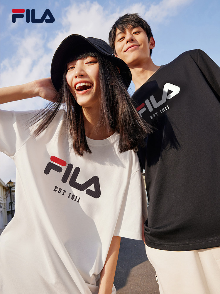 Футболка FILA couple с короткими рукавами для мужчин и женщин, новый летний повседневный свободный спортивный хлопковый топ с короткими рукавами и принтом Изображение 1