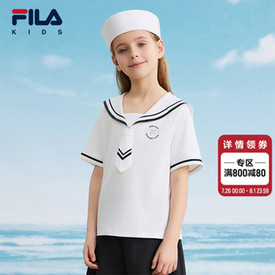 新款 FILA T恤2025夏季 KIDS斐乐童装 儿童舒适宽松上衣 女大童短袖