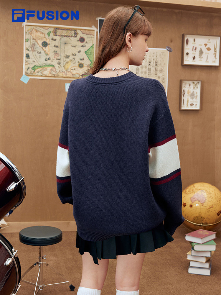 FILA FUSION 휠라 트렌디 브랜드 커플 스타일 니트 스웨터 2024 가을 신작 캐주얼 루즈 스웨터 탑