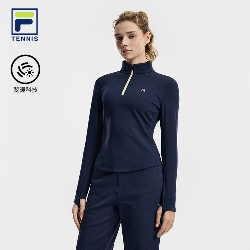 FILA 斐乐官方女子针织长袖衫2026春季新款网球运动半拉链加绒长T,运动服/休闲服装,运动T恤,淘宝优惠券,粉丝福利购,淘宝优惠卷