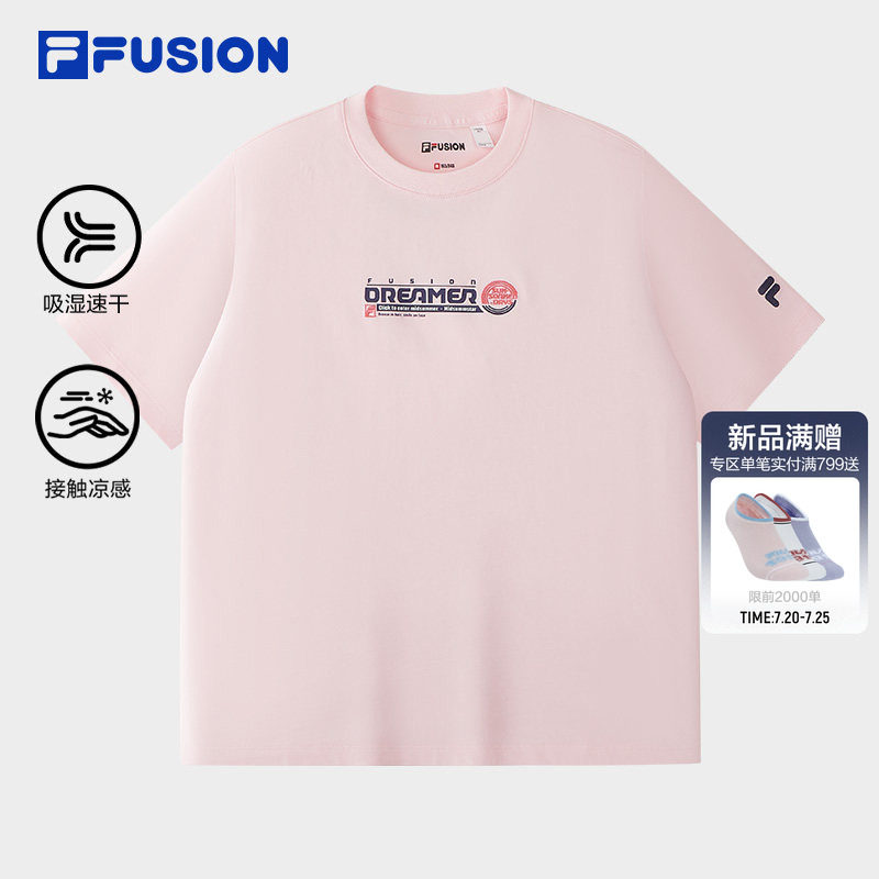 FILA FUSION斐乐潮牌女子针织短袖衫2026秋季新款吸湿速干凉感T恤