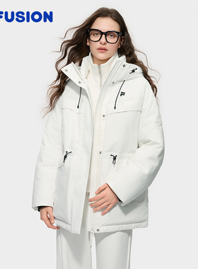 FILA FUSION斐乐潮牌中长款羽绒服女2025冬新款宽松保暖连帽外套