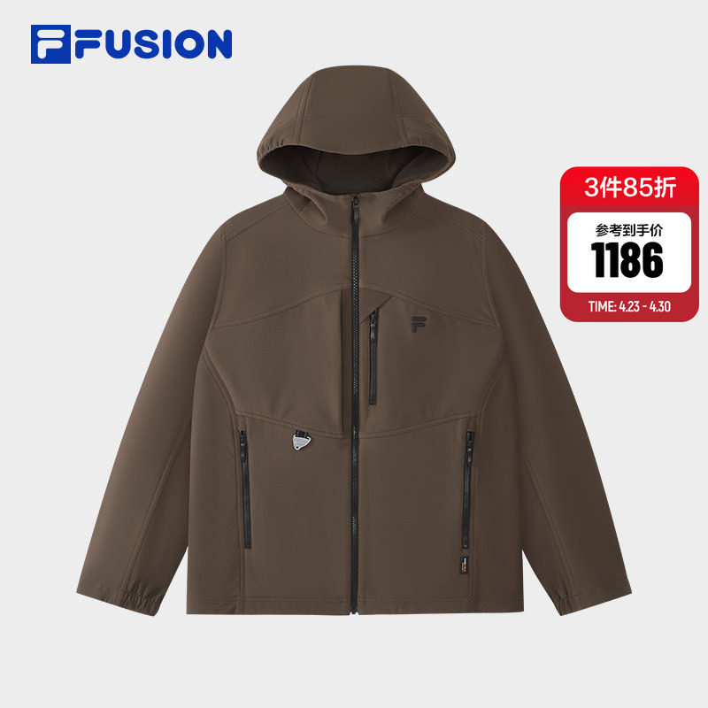 FILA FUSION斐乐潮牌梭织外套男2026春新款休闲宽松加绒连帽上衣