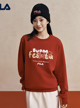 FILA马上起飞抓马卫衣斐乐情侣套头卫衣26春新年男女同款红色上衣