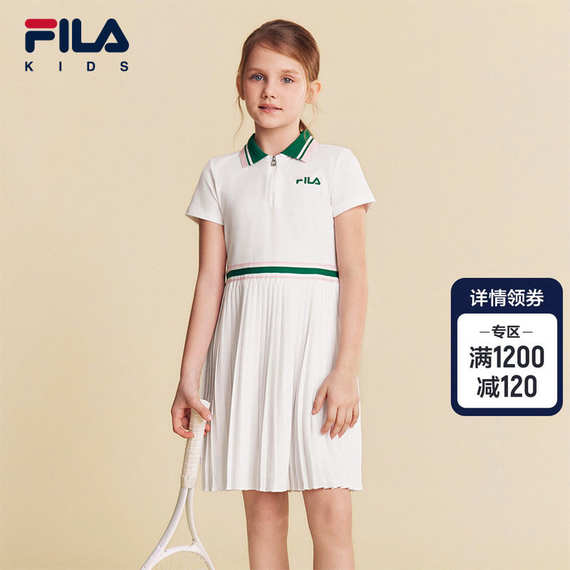 FILA KIDS斐乐童装女大童连衣裙夏季款时尚运动翻领学院风百褶裙