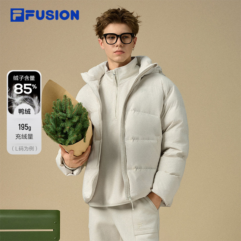 章昊同款FILA FUSION斐乐潮牌羽绒服男2025冬季新款宽松连帽外套