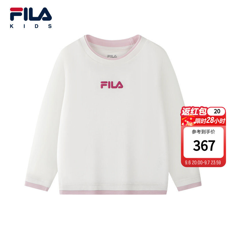 FILA KIDS斐乐童装女小童长袖T恤26冬季新款儿童户外运动圆领上衣