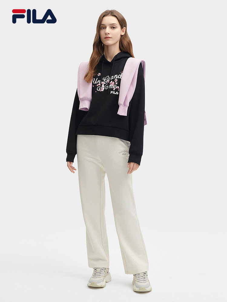 [양미와 같은 스타일] FILA 여성용 공식 후드 스웻셔츠 루즈한 자수 패셔너블 캐주얼 탑