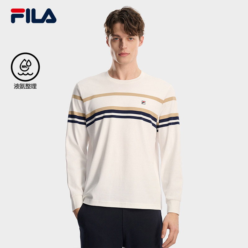 FILA 斐乐官方男子针织长袖衫2026春新款时尚条纹休闲舒适纯棉长T,运动服/休闲服装,运动T恤,淘宝优惠券,粉丝福利购,淘宝优惠卷