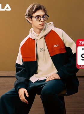 FILA 斐乐官方男保暖毛呢上衣26春新款休闲宽松新年红色棒球外套