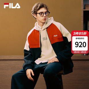 FILA 休闲宽松新年红色棒球外套 斐乐官方男保暖毛呢上衣26春新款