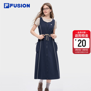 FUSION斐乐女子梭织连衣裙2026夏新款 FILA 长裙收腰裙子 裙 工装