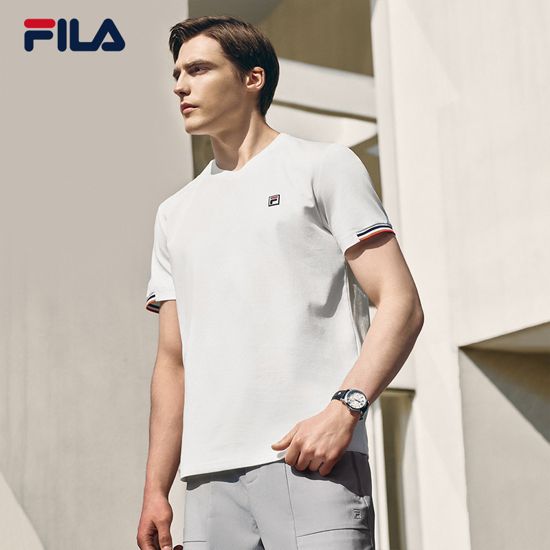 FILA斐乐短袖T恤男士夏装商务休闲透气宽松质感简约内搭黑上衣