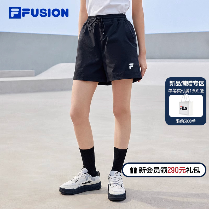 FILA FUSION斐乐潮牌运动短裤2024夏季新款休闲百搭梭织五分裤女