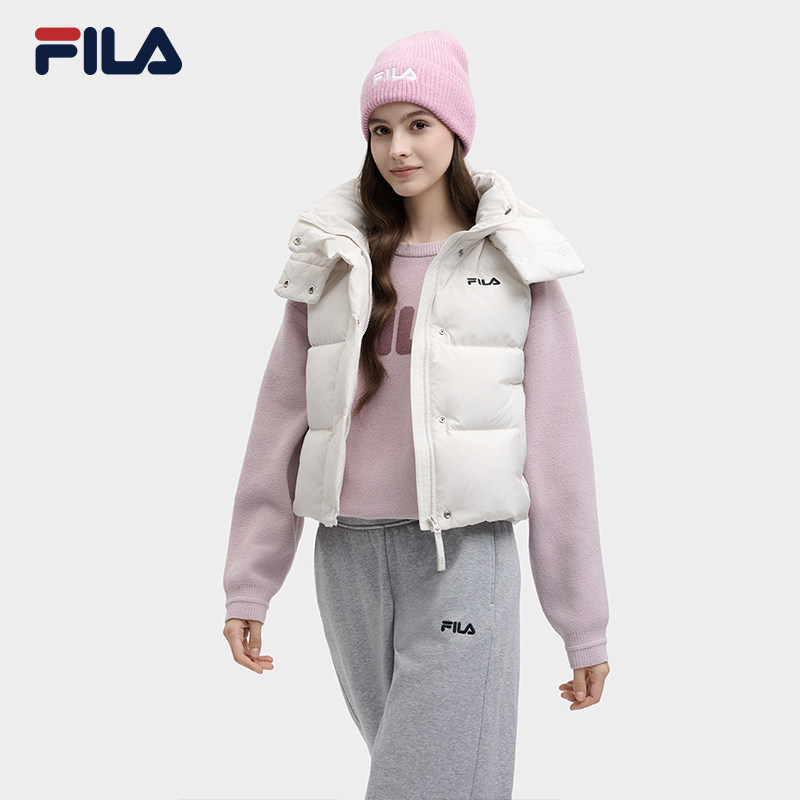 FILA斐乐女子羽绒马甲2026冬季新款防泼水轻薄休闲运动连帽外套