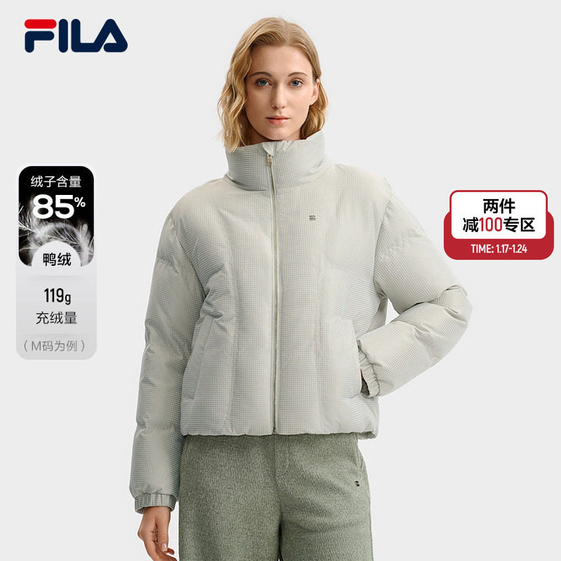 FILA 斐乐官方女士羽绒服2025冬季新款时尚休闲满印立领保暖外套,运动服/休闲服装,运动羽绒服,淘宝优惠券,粉丝福利购,淘宝优惠卷