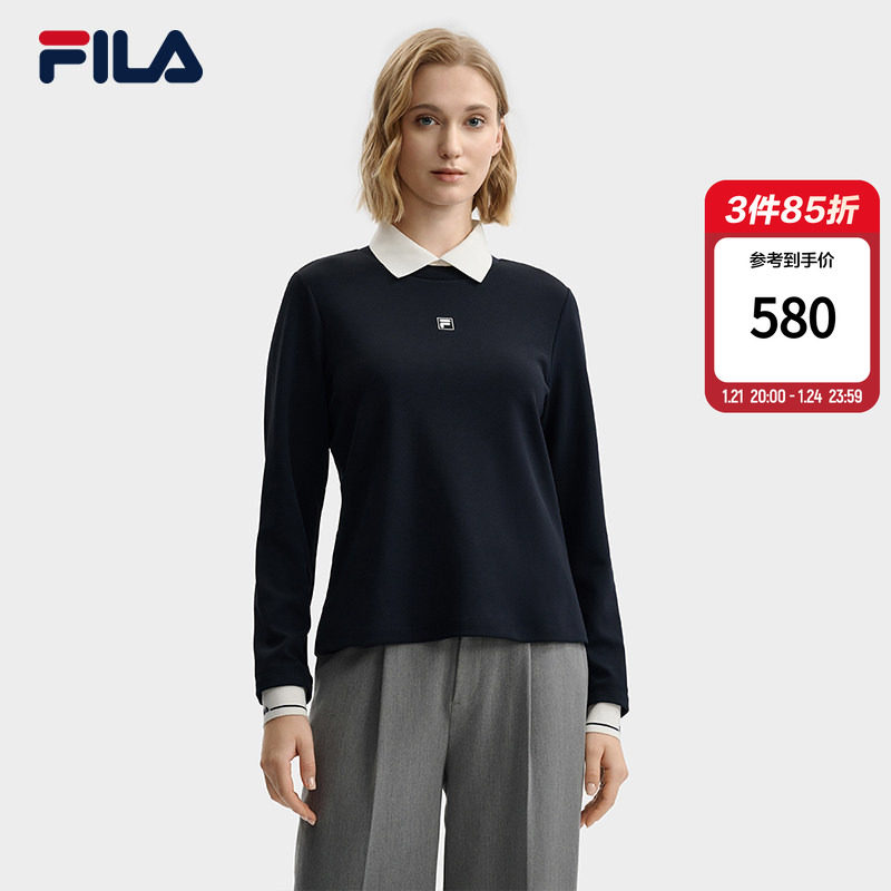 FILA Emerald斐乐女子针织长袖POLO衫2025冬新款时尚休闲基础上衣,运动服/休闲服装,运动POLO衫,淘宝优惠券,粉丝福利购,淘宝优惠卷