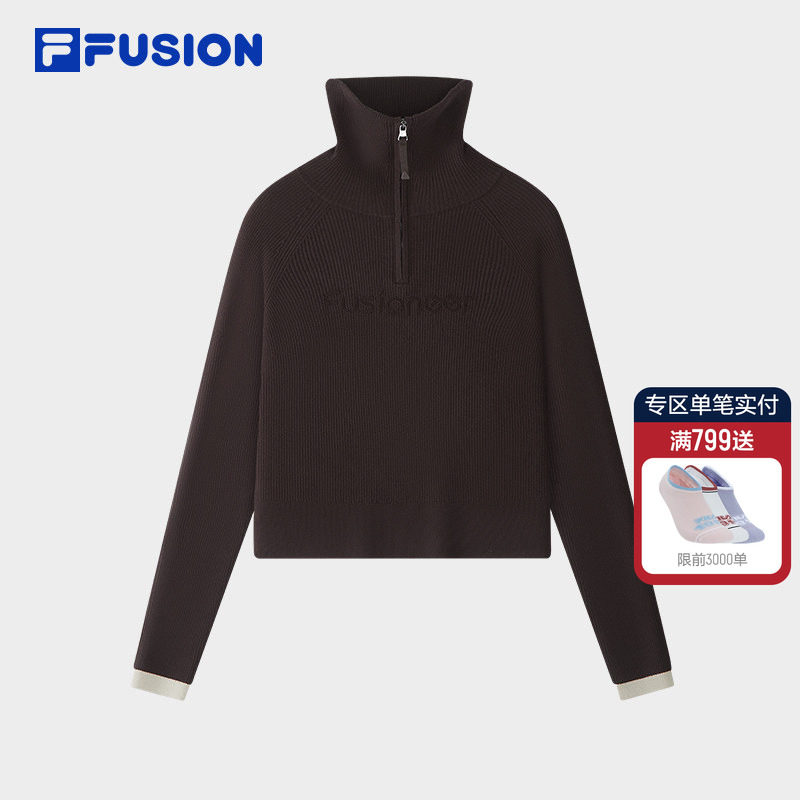 FILA FUSION斐乐潮牌女子编织衫2026春新款休闲紧身高领套头毛衣