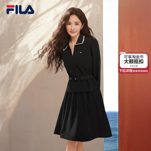 斐乐官方女子连衣裙春秋款 FILA 收腰显瘦翻领连身裙 杨幂同款