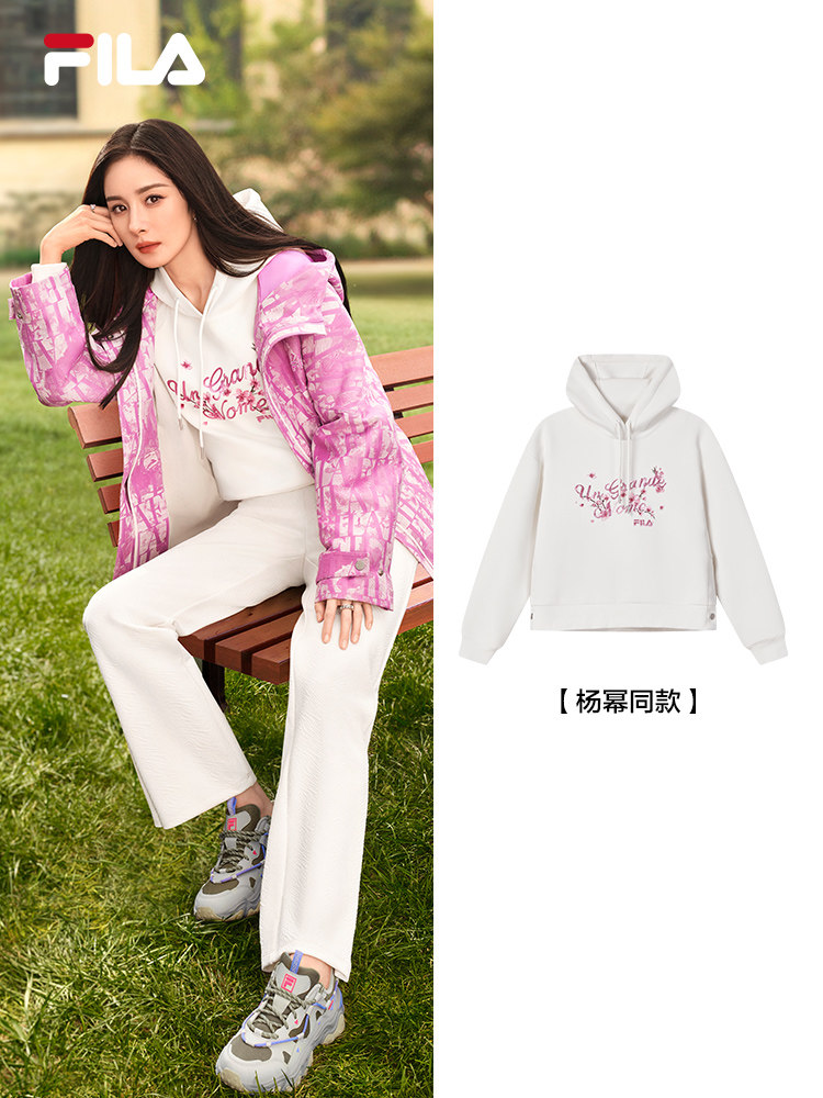 [양미와 같은 스타일] FILA 여성용 공식 후드 스웻셔츠 루즈한 자수 패셔너블 캐주얼 탑