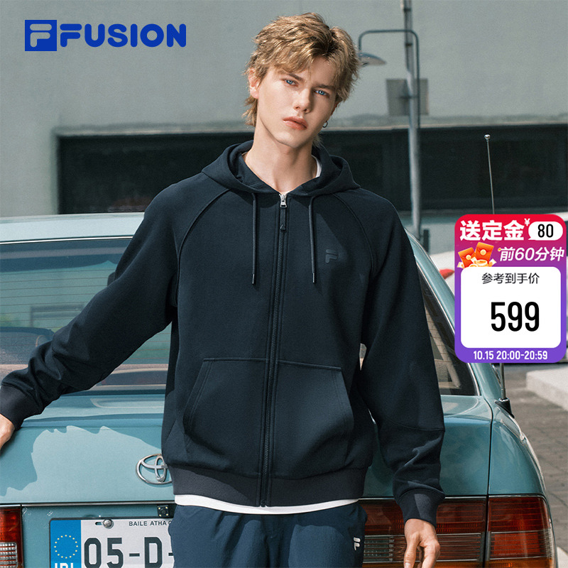 FILA FUSION斐乐潮牌针织连帽外套男2025秋新款时尚休闲宽松上衣