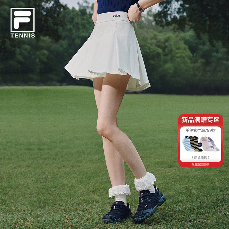 FILA 斐乐官方女运动半身裙学院网球风高腰显瘦百褶裙带底裤A字裙