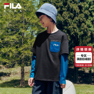 款 FILA T恤秋季 KIDS斐乐童装 男女童宽松运动假两件上衣潮 儿童长袖