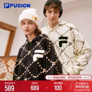 FILA FUSION斐乐潮牌卫衣情侣老花男女宽松上衣 欧阳娜娜同款