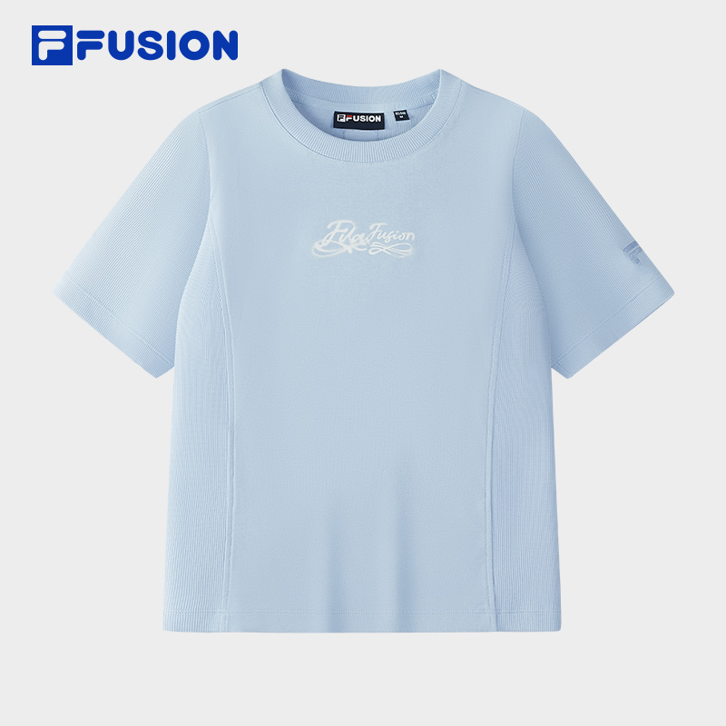 FILA FUSION斐乐潮牌女子针织短袖衫2025冬季新款时尚休闲基础T恤