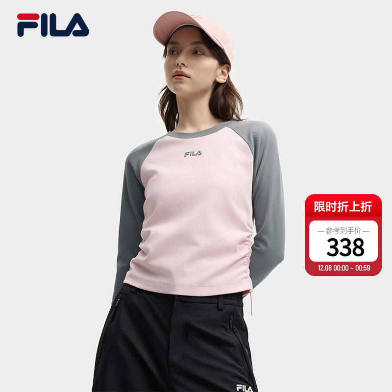 FILA斐乐修身插肩袖抽绳长袖T恤