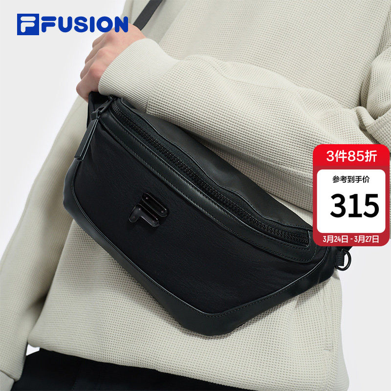 FILA FUSION斐乐包包腰包男时尚休闲随身包情侣单肩包黑色