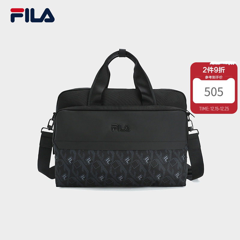 黑武士|FILA 斐乐官方男提包时尚老花休闲单肩手提包公文包电脑