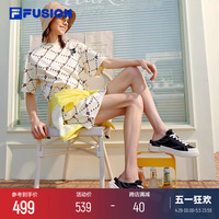 FILA FUSION 斐乐潮牌连衣裙女老花满印圆领运动休闲宽松显瘦裙子