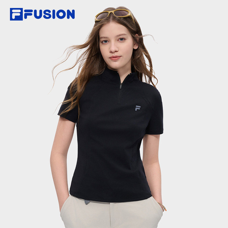 FILA FUSION斐乐潮牌女子针织短袖衫2026春季新款休闲拼色修身短T