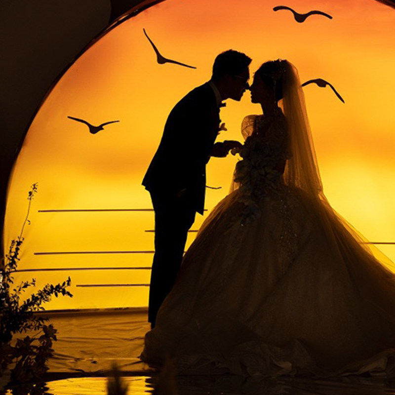 婚庆道具发光落日月球婚礼舞台新款软膜灯箱影楼装饰背景月亮摆件