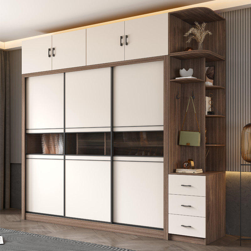 香港推拉门衣柜家用卧室大衣柜出租房木质收纳柜子小户型简易