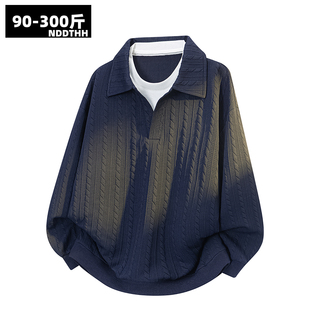 假两件卫衣男2026冬季加绒宽松大码长袖polo衫加肥加大码休闲上衣