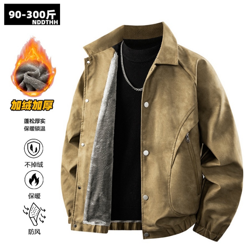 2025新款PU皮夹克男秋冬季加绒
