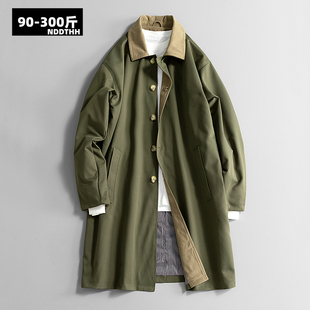 日式复古翻领中长款风衣男宽松单排扣休闲大衣外套加肥加大码男装