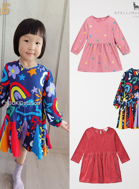 现货Stella McCartney Kids童装 星星长袖撞色灯芯绒 花色 连衣裙
