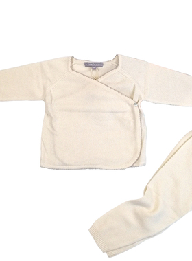 国内现货  英国 CARAMEL AU SUCRE 儿童斜扣羊绒和尚服长裤两件套