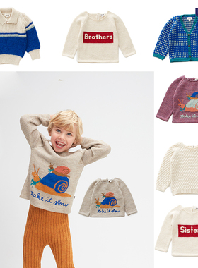 现货 oeuf  秋冬新款童装   字母印花图案针织毛衣开衫