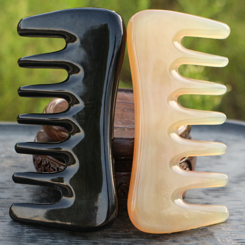 天然牛角羊角头部按摩梳子大宽齿卷发烫发梳加厚七齿按摩梳长10CM