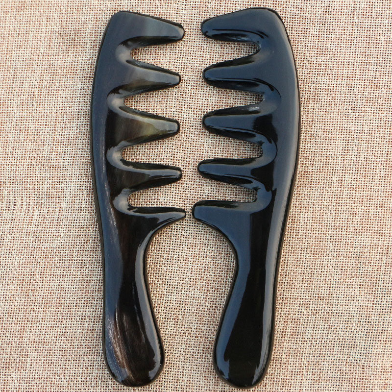 天然水牛角梳子粗大宽齿卷烫发按摩头疗疏通经络梳子长20厘米厚实